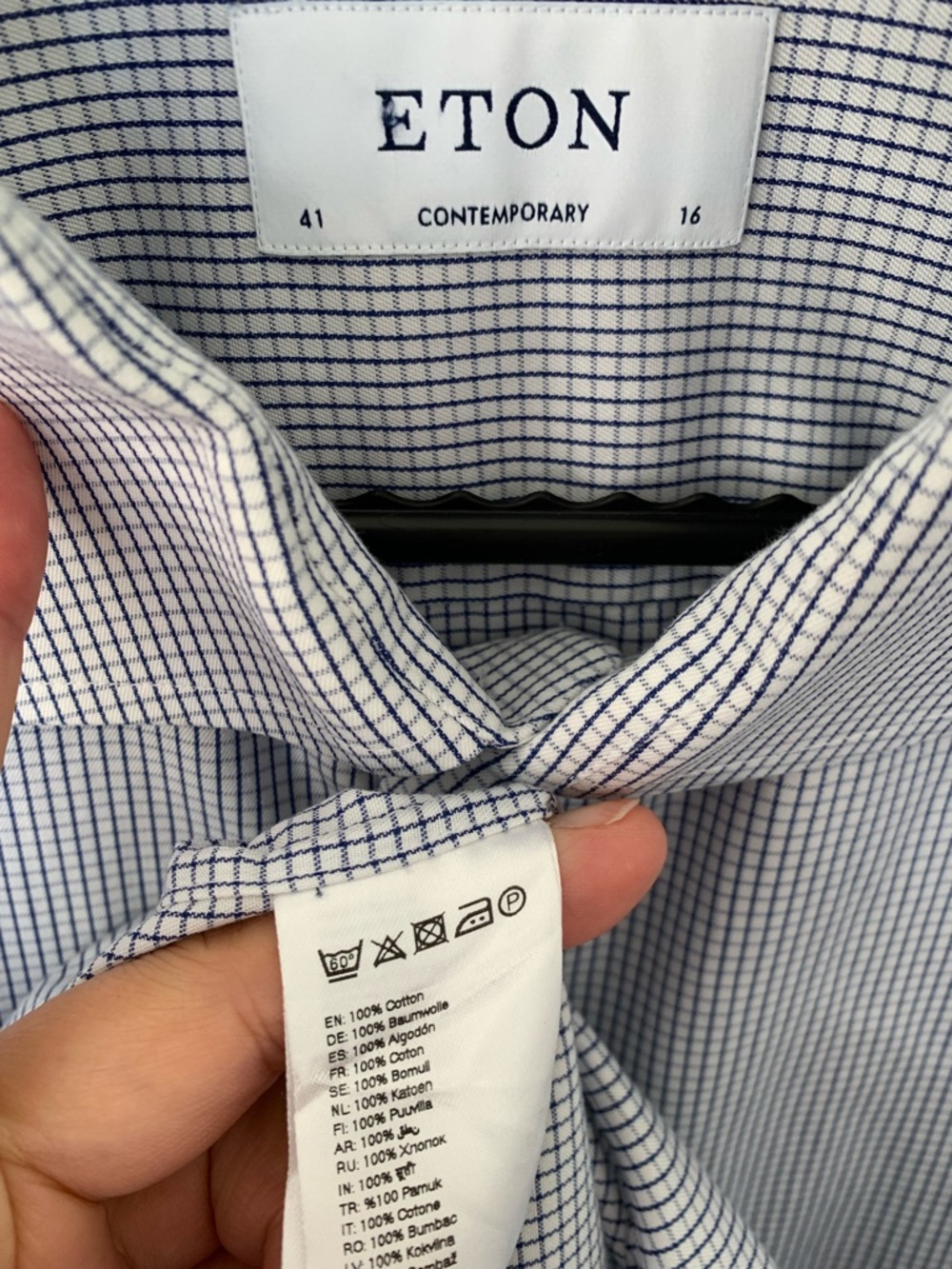 Eton Dress Shirt 100% Cotton Men's size 42-16 ½ Light Blue Micro-Check - Picture 3 of 13